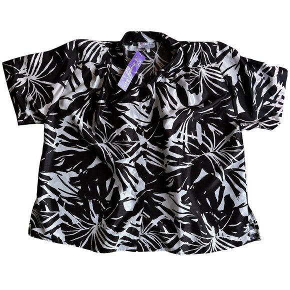 Vtg A Personal Touch Shirt Womens 5X Deadstock NEW‎ Tropical Black White Blouse - Picture 1 of 6